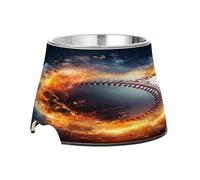 SKYSHU Fire Baseball Elevated Dog Bowls, Prevention of Vertebrae Disease Raised Dog & Cat Bowl Stand with Removable Stainless Steel Bowls, Non-Slip Spill-Proof Pet Food & Water Bowl Dish