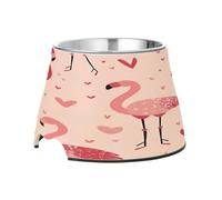 SKYSHU Flamingo Heart Elevated Dog Bowls, Prevention of Vertebrae Disease Raised Dog & Cat Bowl Stand with Removable Stainless Steel Bowls, Non-Slip Spill-Proof Pet Food & Water Bowl Dish