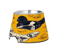 SKYSHU French Bulldog Elevated Dog Bowls, Prevention of Vertebrae Disease Raised Dog & Cat Bowl Stand with Removable Stainless Steel Bowls, Non-Slip Spill-Proof Pet Food & Water Bowl Dish