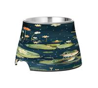 SKYSHU Frog Lotus Elevated Dog Bowls, Prevention of Vertebrae Disease Raised Dog & Cat Bowl Stand with Removable Stainless Steel Bowls, Non-Slip Spill-Proof Pet Food & Water Bowl Dish