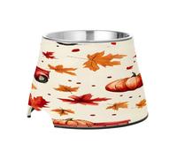 SKYSHU Full Leaves Pumpkins Elevated Dog Bowls, Prevention of Vertebrae Disease Raised Dog & Cat Bowl Stand with Removable Stainless Steel Bowls, Non-Slip Spill-Proof Pet Food & Water Bowl Dish
