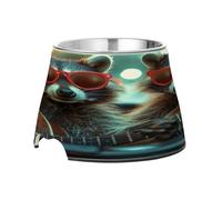 SKYSHU Funny Raccoon Elevated Dog Bowls, Prevention of Vertebrae Disease Raised Dog & Cat Bowl Stand with Removable Stainless Steel Bowls, Non-Slip Spill-Proof Pet Food & Water Bowl Dish