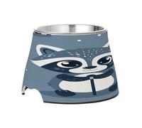 SKYSHU Funny Raccoon Elevated Dog Bowls, Prevention of Vertebrae Disease Raised Dog & Cat Bowl Stand with Removable Stainless Steel Bowls, Non-Slip Spill-Proof Pet Food & Water Bowl Dish