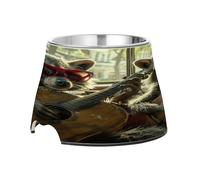 SKYSHU Funny Raccoon Elevated Dog Bowls, Prevention of Vertebrae Disease Raised Dog & Cat Bowl Stand with Removable Stainless Steel Bowls, Non-Slip Spill-Proof Pet Food & Water Bowl Dish