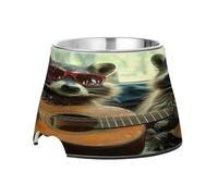 SKYSHU Funny Raccoon Elevated Dog Bowls, Prevention of Vertebrae Disease Raised Dog & Cat Bowl Stand with Removable Stainless Steel Bowls, Non-Slip Spill-Proof Pet Food & Water Bowl Dish