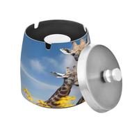 SKYSHU Giraffe Ashtray with Detachable Lid and Anti-Skid Pad, Scrath-Resistant Stainless Steel Cigarette Ashtray Smokeless Odorless Windproof Cigar Ash Tray for Smoker Indoor Outdoor Use