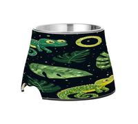 SKYSHU Green Chameleons Elevated Dog Bowls, Prevention of Vertebrae Disease Raised Dog & Cat Bowl Stand with Removable Stainless Steel Bowls, Non-Slip Spill-Proof Pet Food & Water Bowl Dish