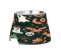 SKYSHU Halloween Bat Elevated Dog Bowls, Prevention of Vertebrae Disease Raised Dog & Cat Bowl Stand with Removable Stainless Steel Bowls, Non-Slip Spill-Proof Pet Food & Water Bowl Dish