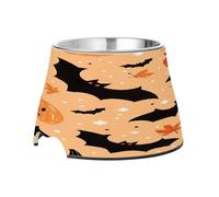 SKYSHU Halloween Bat Elevated Dog Bowls, Prevention of Vertebrae Disease Raised Dog & Cat Bowl Stand with Removable Stainless Steel Bowls, Non-Slip Spill-Proof Pet Food & Water Bowl Dish