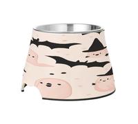 SKYSHU Halloween Ghost Bat Elevated Dog Bowls, Prevention of Vertebrae Disease Raised Dog & Cat Bowl Stand with Removable Stainless Steel Bowls, Non-Slip Spill-Proof Pet Food & Water Bowl Dish