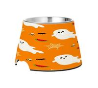 SKYSHU Halloween Ghost Bat Elevated Dog Bowls, Prevention of Vertebrae Disease Raised Dog & Cat Bowl Stand with Removable Stainless Steel Bowls, Non-Slip Spill-Proof Pet Food & Water Bowl Dish