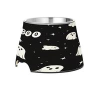 SKYSHU Halloween Ghost Elevated Dog Bowls, Prevention of Vertebrae Disease Raised Dog & Cat Bowl Stand with Removable Stainless Steel Bowls, Non-Slip Spill-Proof Pet Food & Water Bowl Dish