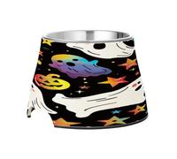 SKYSHU Halloween Ghost Elevated Dog Bowls, Prevention of Vertebrae Disease Raised Dog & Cat Bowl Stand with Removable Stainless Steel Bowls, Non-Slip Spill-Proof Pet Food & Water Bowl Dish