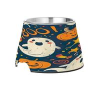SKYSHU Halloween Ghost Elevated Dog Bowls, Prevention of Vertebrae Disease Raised Dog & Cat Bowl Stand with Removable Stainless Steel Bowls, Non-Slip Spill-Proof Pet Food & Water Bowl Dish