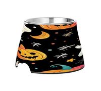 SKYSHU Halloween Ghost Elevated Dog Bowls, Prevention of Vertebrae Disease Raised Dog & Cat Bowl Stand with Removable Stainless Steel Bowls, Non-Slip Spill-Proof Pet Food & Water Bowl Dish