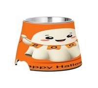 SKYSHU Halloween Ghost Elevated Dog Bowls, Prevention of Vertebrae Disease Raised Dog & Cat Bowl Stand with Removable Stainless Steel Bowls, Non-Slip Spill-Proof Pet Food & Water Bowl Dish