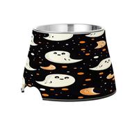 SKYSHU Halloween Ghost Elevated Dog Bowls, Prevention of Vertebrae Disease Raised Dog & Cat Bowl Stand with Removable Stainless Steel Bowls, Non-Slip Spill-Proof Pet Food & Water Bowl Dish