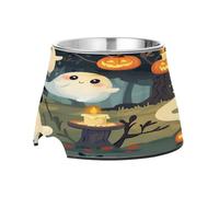 SKYSHU Halloween Ghost Elevated Dog Bowls, Prevention of Vertebrae Disease Raised Dog & Cat Bowl Stand with Removable Stainless Steel Bowls, Non-Slip Spill-Proof Pet Food & Water Bowl Dish