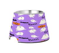 SKYSHU Halloween Ghost Pumpkin Elevated Dog Bowls, Prevention of Vertebrae Disease Raised Dog & Cat Bowl Stand with Removable Stainless Steel Bowls, Non-Slip Spill-Proof Pet Food & Water Bowl Dish