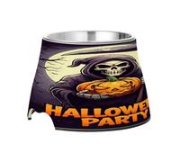 SKYSHU Halloween Grim Reaper Elevated Dog Bowls, Prevention of Vertebrae Disease Raised Dog & Cat Bowl Stand with Removable Stainless Steel Bowls, Non-Slip Spill-Proof Pet Food & Water Bowl Dish