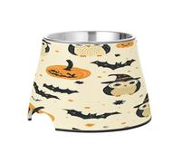SKYSHU Halloween Owl Bat Elevated Dog Bowls, Prevention of Vertebrae Disease Raised Dog & Cat Bowl Stand with Removable Stainless Steel Bowls, Non-Slip Spill-Proof Pet Food & Water Bowl Dish