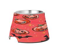 SKYSHU Halloween Pumpkin Bat Elevated Dog Bowls, Prevention of Vertebrae Disease Raised Dog & Cat Bowl Stand with Removable Stainless Steel Bowls, Non-Slip Spill-Proof Pet Food & Water Bowl Dish