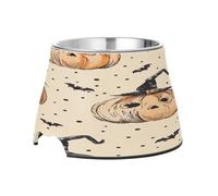 SKYSHU Halloween Pumpkin Bat Elevated Dog Bowls, Prevention of Vertebrae Disease Raised Dog & Cat Bowl Stand with Removable Stainless Steel Bowls, Non-Slip Spill-Proof Pet Food & Water Bowl Dish
