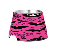 SKYSHU Halloween Pumpkin Bat Elevated Dog Bowls, Prevention of Vertebrae Disease Raised Dog & Cat Bowl Stand with Removable Stainless Steel Bowls, Non-Slip Spill-Proof Pet Food & Water Bowl Dish