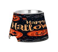 SKYSHU Halloween Pumpkin Bat Elevated Dog Bowls, Prevention of Vertebrae Disease Raised Dog & Cat Bowl Stand with Removable Stainless Steel Bowls, Non-Slip Spill-Proof Pet Food & Water Bowl Dish