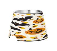 SKYSHU Halloween Pumpkin Bat Elevated Dog Bowls, Prevention of Vertebrae Disease Raised Dog & Cat Bowl Stand with Removable Stainless Steel Bowls, Non-Slip Spill-Proof Pet Food & Water Bowl Dish