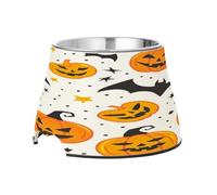 SKYSHU Halloween Pumpkin Bat Elevated Dog Bowls, Prevention of Vertebrae Disease Raised Dog & Cat Bowl Stand with Removable Stainless Steel Bowls, Non-Slip Spill-Proof Pet Food & Water Bowl Dish