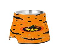 SKYSHU Halloween Pumpkin Bat Elevated Dog Bowls, Prevention of Vertebrae Disease Raised Dog & Cat Bowl Stand with Removable Stainless Steel Bowls, Non-Slip Spill-Proof Pet Food & Water Bowl Dish