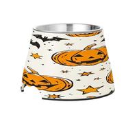 SKYSHU Halloween Pumpkin Bat Elevated Dog Bowls, Prevention of Vertebrae Disease Raised Dog & Cat Bowl Stand with Removable Stainless Steel Bowls, Non-Slip Spill-Proof Pet Food & Water Bowl Dish