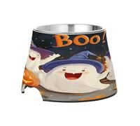 SKYSHU Halloween Pumpkin Boo Elevated Dog Bowls, Prevention of Vertebrae Disease Raised Dog & Cat Bowl Stand with Removable Stainless Steel Bowls, Non-Slip Spill-Proof Pet Food & Water Bowl Dish