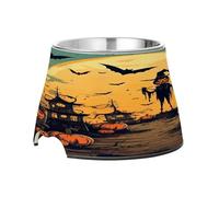 SKYSHU Halloween Pumpkin Elevated Dog Bowls, Prevention of Vertebrae Disease Raised Dog & Cat Bowl Stand with Removable Stainless Steel Bowls, Non-Slip Spill-Proof Pet Food & Water Bowl Dish