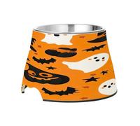 SKYSHU Halloween Pumpkin Ghost Elevated Dog Bowls, Prevention of Vertebrae Disease Raised Dog & Cat Bowl Stand with Removable Stainless Steel Bowls, Non-Slip Spill-Proof Pet Food & Water Bowl Dish
