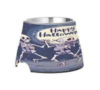 SKYSHU Halloween Skeleton Elevated Dog Bowls, Prevention of Vertebrae Disease Raised Dog & Cat Bowl Stand with Removable Stainless Steel Bowls, Non-Slip Spill-Proof Pet Food & Water Bowl Dish