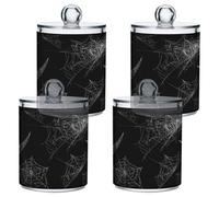 SKYSHU Halloween Spider Web Airtight Clear Plastic Food Storge Jars for Tea Sugar 4 Pack, 420 ml/14 oz Qtip Holder Dispenser with Lid, Clear Bathroom Storage Canister for Cotton Ball, Cotton Swab