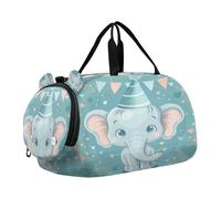 SKYSHU Happy Birthday Elephant Large Waterproof Weekender Overnight Bag, Detachable Shoulder Strap Gym Bag with Shoe Compartment & Wet Pocket