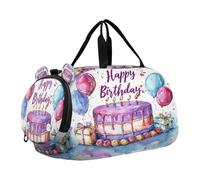 SKYSHU Happy Birthday Large Waterproof Weekender Overnight Bag, Detachable Shoulder Strap Gym Bag with Shoe Compartment & Wet Pocket