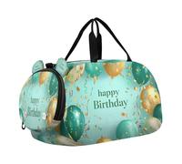 SKYSHU Happy Birthday Large Waterproof Weekender Overnight Bag, Detachable Shoulder Strap Gym Bag with Shoe Compartment & Wet Pocket