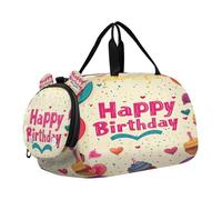 SKYSHU Happy Birthday Large Waterproof Weekender Overnight Bag, Detachable Shoulder Strap Gym Bag with Shoe Compartment & Wet Pocket