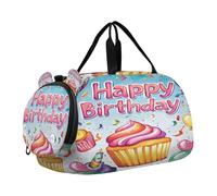 SKYSHU Happy Birthday Large Waterproof Weekender Overnight Bag, Detachable Shoulder Strap Gym Bag with Shoe Compartment & Wet Pocket
