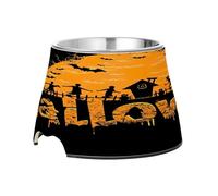 SKYSHU Happy Halloween Elevated Dog Bowls, Prevention of Vertebrae Disease Raised Dog & Cat Bowl Stand with Removable Stainless Steel Bowls, Non-Slip Spill-Proof Pet Food & Water Bowl Dish