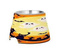 SKYSHU Happy Halloween Elevated Dog Bowls, Prevention of Vertebrae Disease Raised Dog & Cat Bowl Stand with Removable Stainless Steel Bowls, Non-Slip Spill-Proof Pet Food & Water Bowl Dish
