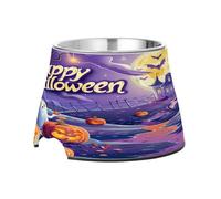 SKYSHU Happy Halloween Elevated Dog Bowls, Prevention of Vertebrae Disease Raised Dog & Cat Bowl Stand with Removable Stainless Steel Bowls, Non-Slip Spill-Proof Pet Food & Water Bowl Dish