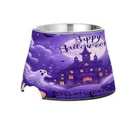 SKYSHU Happy Halloween Elevated Dog Bowls, Prevention of Vertebrae Disease Raised Dog & Cat Bowl Stand with Removable Stainless Steel Bowls, Non-Slip Spill-Proof Pet Food & Water Bowl Dish