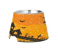 SKYSHU Happy Halloween Elevated Dog Bowls, Prevention of Vertebrae Disease Raised Dog & Cat Bowl Stand with Removable Stainless Steel Bowls, Non-Slip Spill-Proof Pet Food & Water Bowl Dish