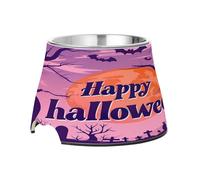 SKYSHU Happy Halloween Elevated Dog Bowls, Prevention of Vertebrae Disease Raised Dog & Cat Bowl Stand with Removable Stainless Steel Bowls, Non-Slip Spill-Proof Pet Food & Water Bowl Dish