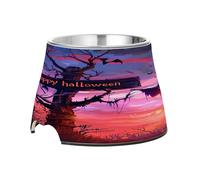 SKYSHU Happy Halloween Elevated Dog Bowls, Prevention of Vertebrae Disease Raised Dog & Cat Bowl Stand with Removable Stainless Steel Bowls, Non-Slip Spill-Proof Pet Food & Water Bowl Dish